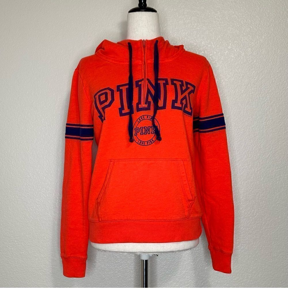 PINK Victoria’s Secret Orange Logo Pullover Hooded Sweatshirt, Sz Small
